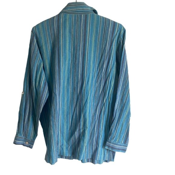 Draper's & Damon's Button Up Top Blue Yellow Stripes Women's Size Large NEW NWT - Picture 6 of 8